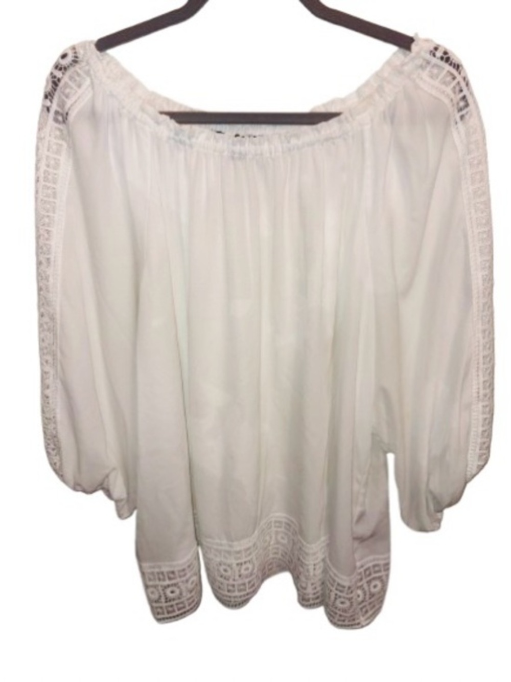 Zac & Rachel White Off-Shoulder Lace-Trim Peasant Top size 2X
